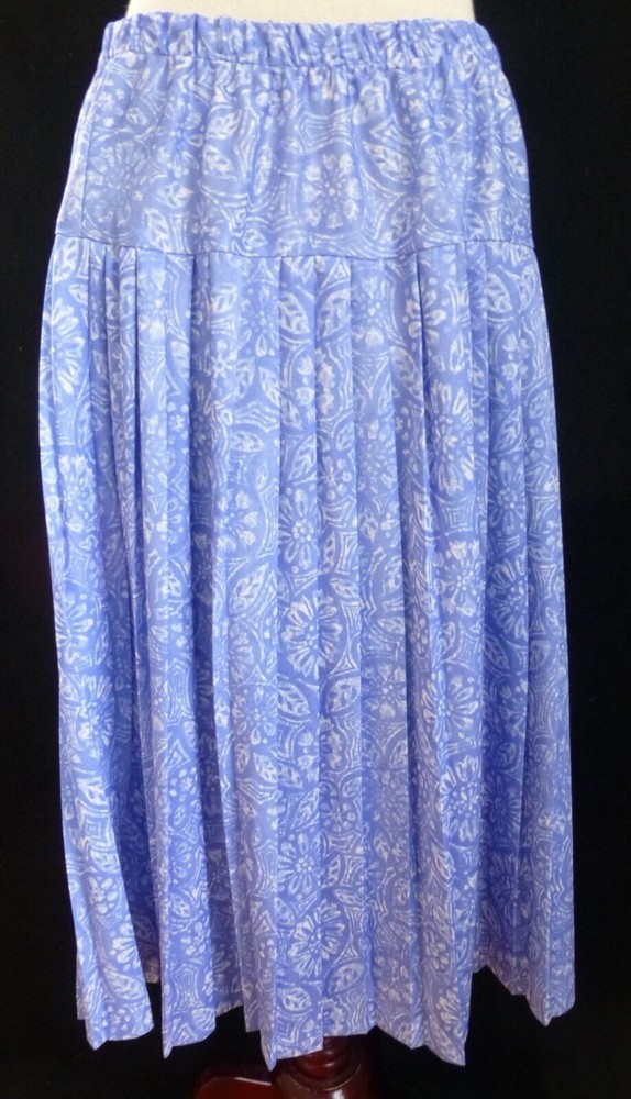 Women's Purple White Leaf Floral Pleated Midi Skirt Size 14W Petite