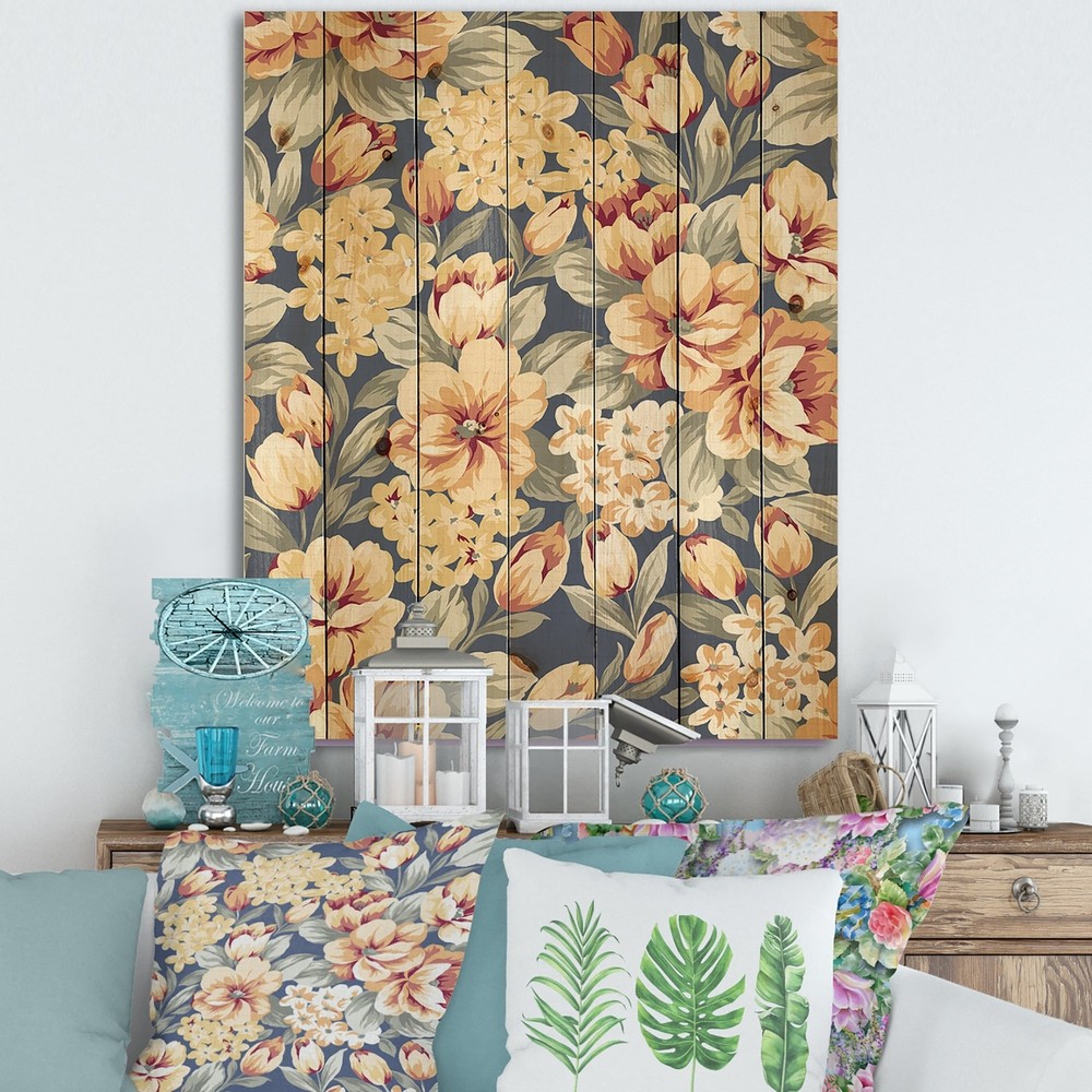 Designart 'Vintage Yellow and Orange Flowers' Traditional