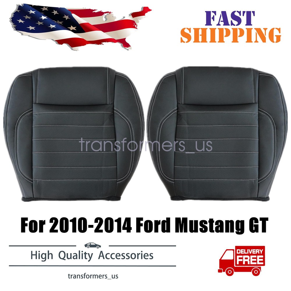 For 2010-2014 Ford Mustang GT Driver & Passenger Bottom Leather Seat Cover Black