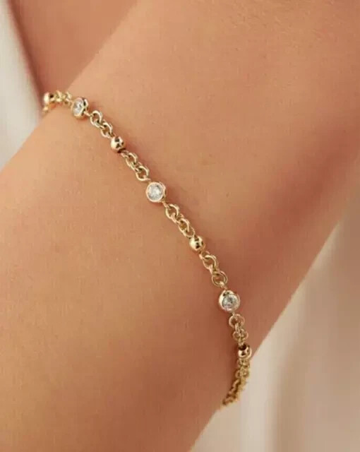 1.5Ct Round Lab Created Diamond 7'' Inch Tennis Bracelet 14K Yellow Gold Plated