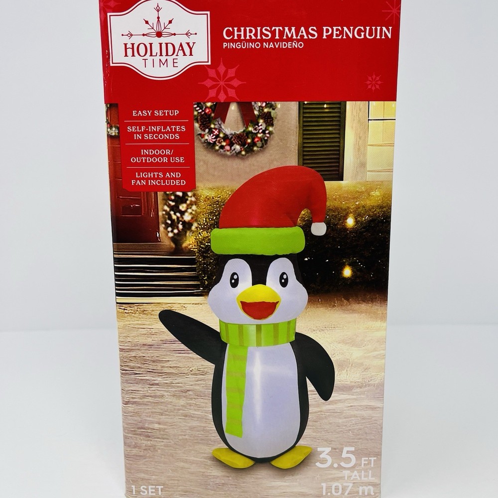 Holiday Time Christmas Penguin 3.5 FT Tall Scarf Hat Airblown Inflatable NEW