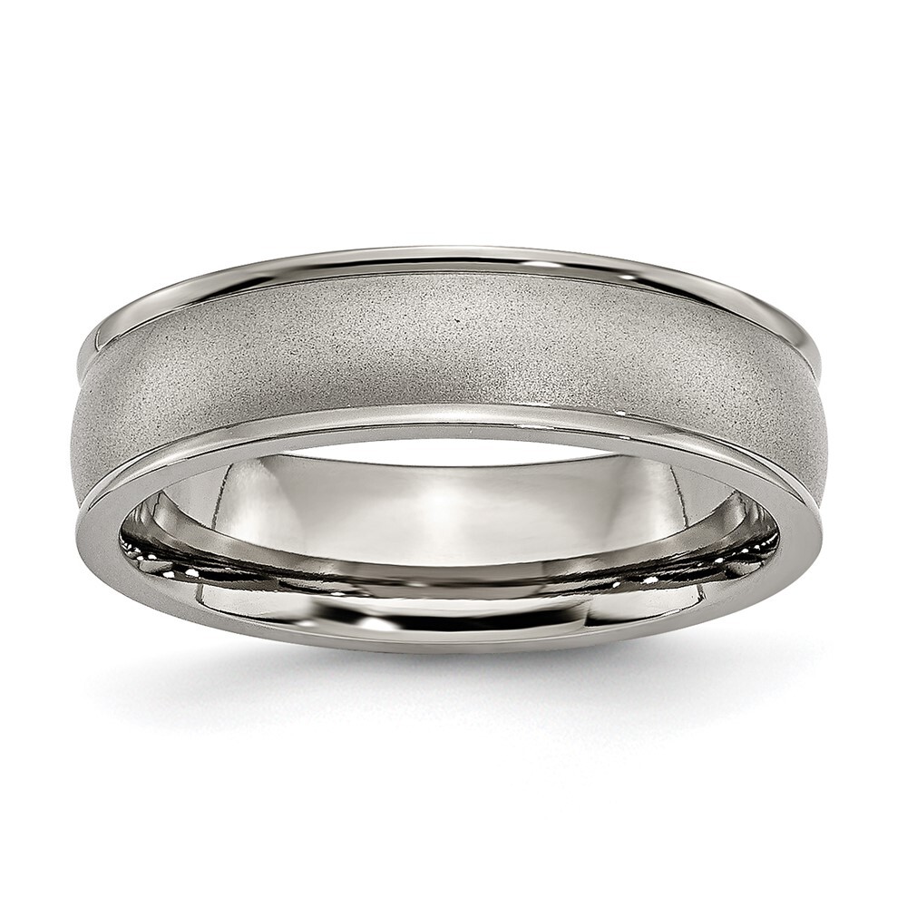 Titanium Brushed 6mm Ridged Edge Men's Ring Size 11 3.3g