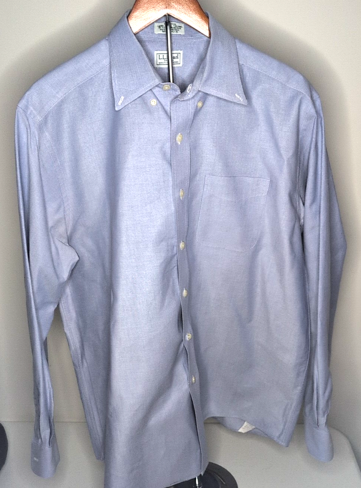 LL Bean Men’s Dress Shirt 15 35 Blue 100% Cotton Button Up Long Sleeve Oxford