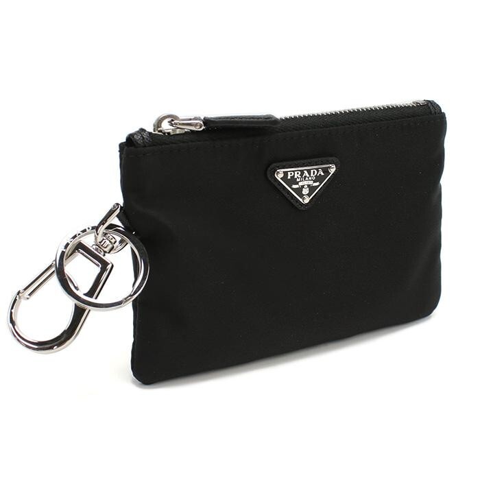 PRADA 2TT117 Black Nylon Coin Case with Key Ring Authentic with Box