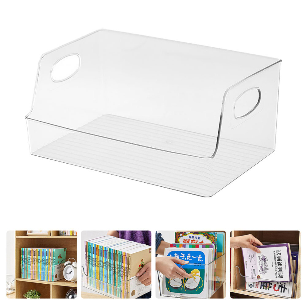 Clear Plastic Book Storage Box for Office Cabinet Organizers