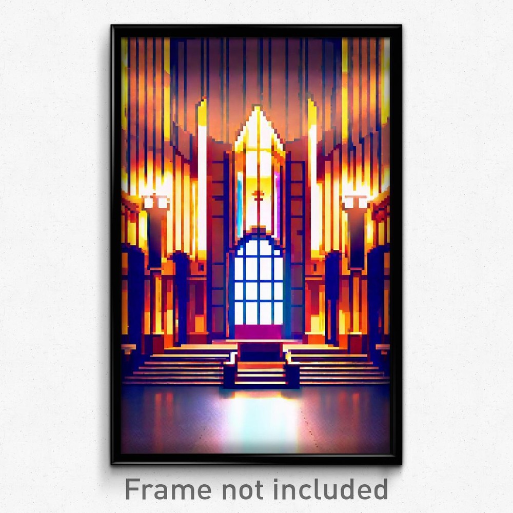 8-Bit Pixel Art Poster - Psychedelic Courthouse Trippy Video Game Print