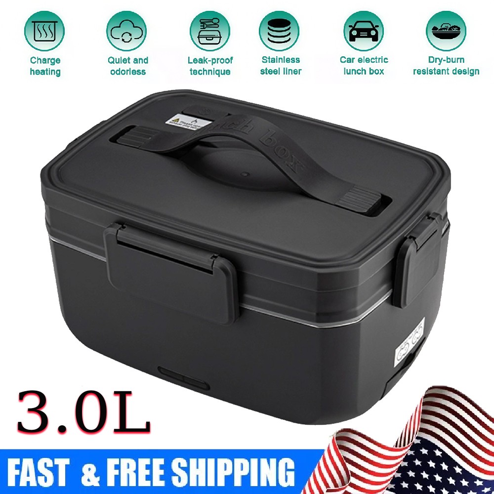 12V/24V Electric Heating Lunch Box Portable Bento Travel Food Heater Car Plug US