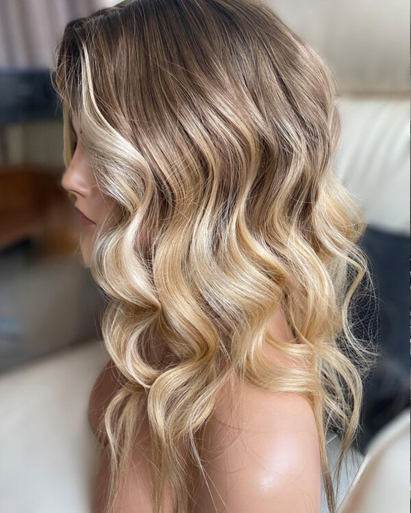 Honey Blonde Long Wave Human Hair Lace Front Wig Glueless Highlights