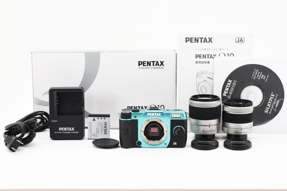 PENTAX Q10 Digital Camera Mint Blue & Black + Double Lenses Set From JAPAN #2102