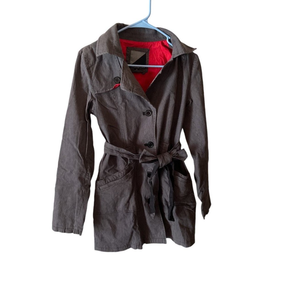 Volcom Pinstripe Trench Jacket/Coat Red interior Size Medium Goth Retro Unisex