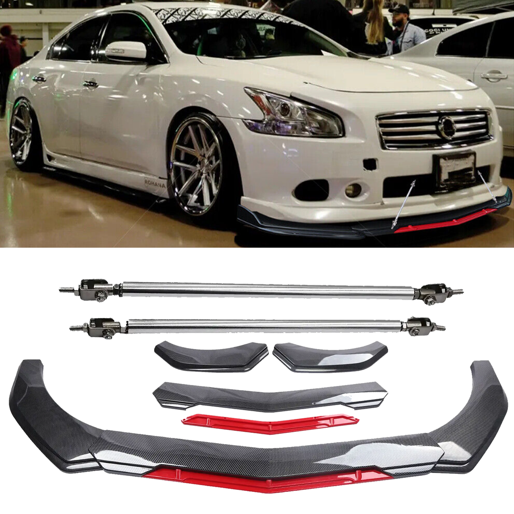 Carbon Fiber Front Bumper Lip Spoiler Splitter Strut Rod for Nissan Maxima