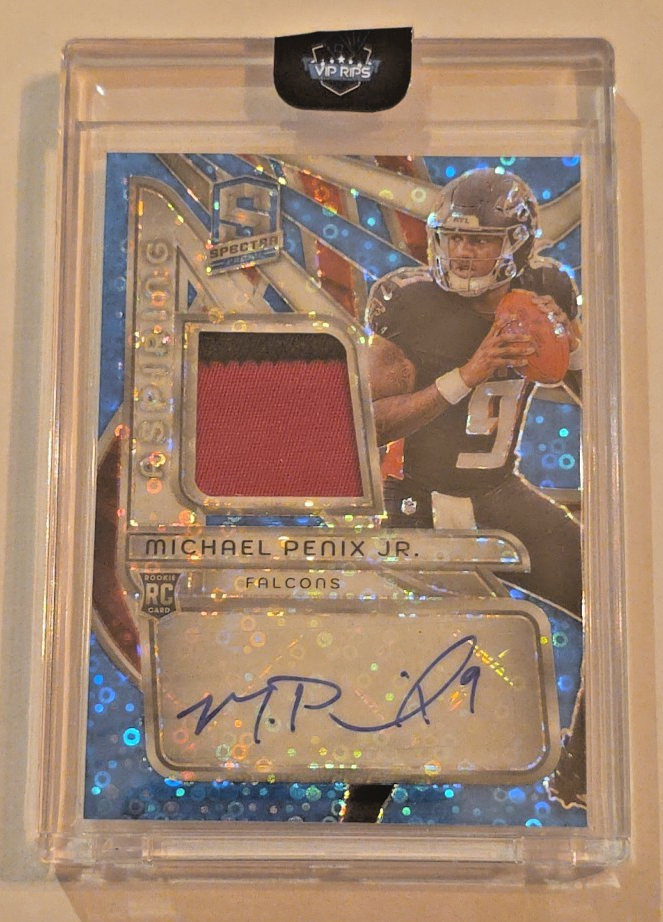 2024 Panini Spectra Aspiring Patch Auto RC Michael Penix Jr. Neon Blue Prizm /50