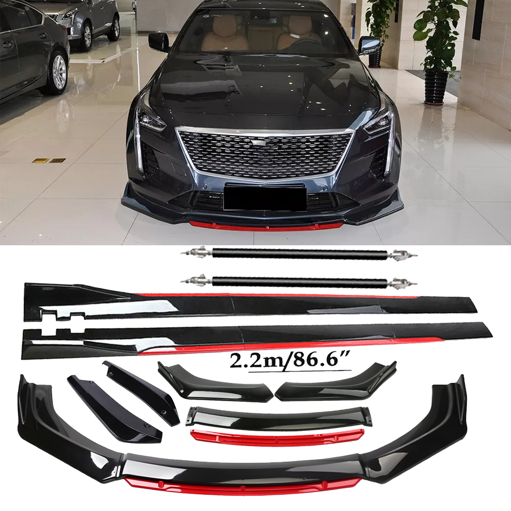 Glossy Black & Red Front Bumper Lip Spoiler Splitter for Cadillac Body Kit