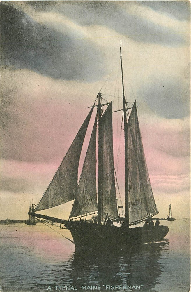 Vintage Maine Sailboat & Fishing Boat Undivided Back Postcard by Boston Postcard Co