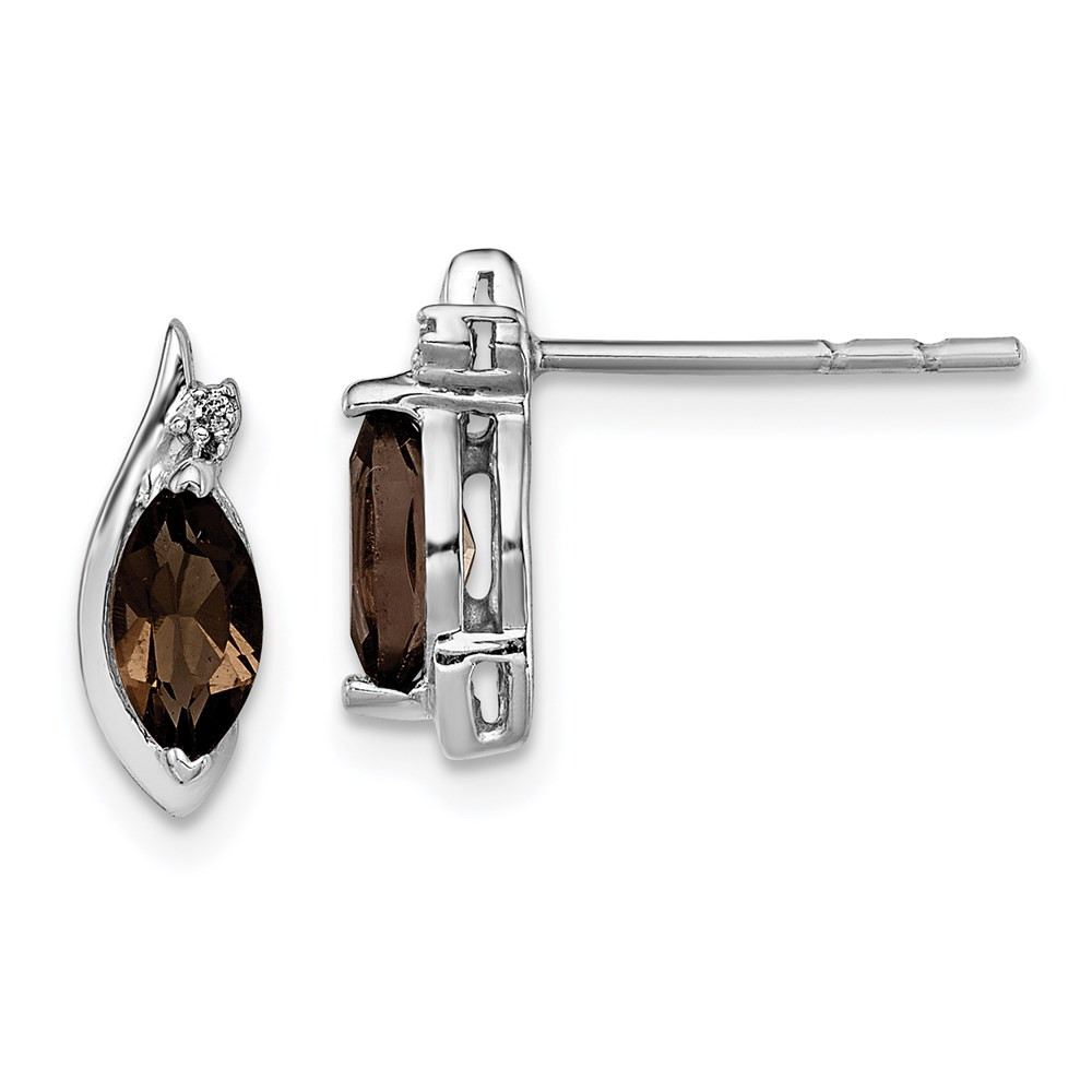 Sterling Silver Rhodium-plated Diamond and Smoky Quartz Stud Earrings 1.23gm