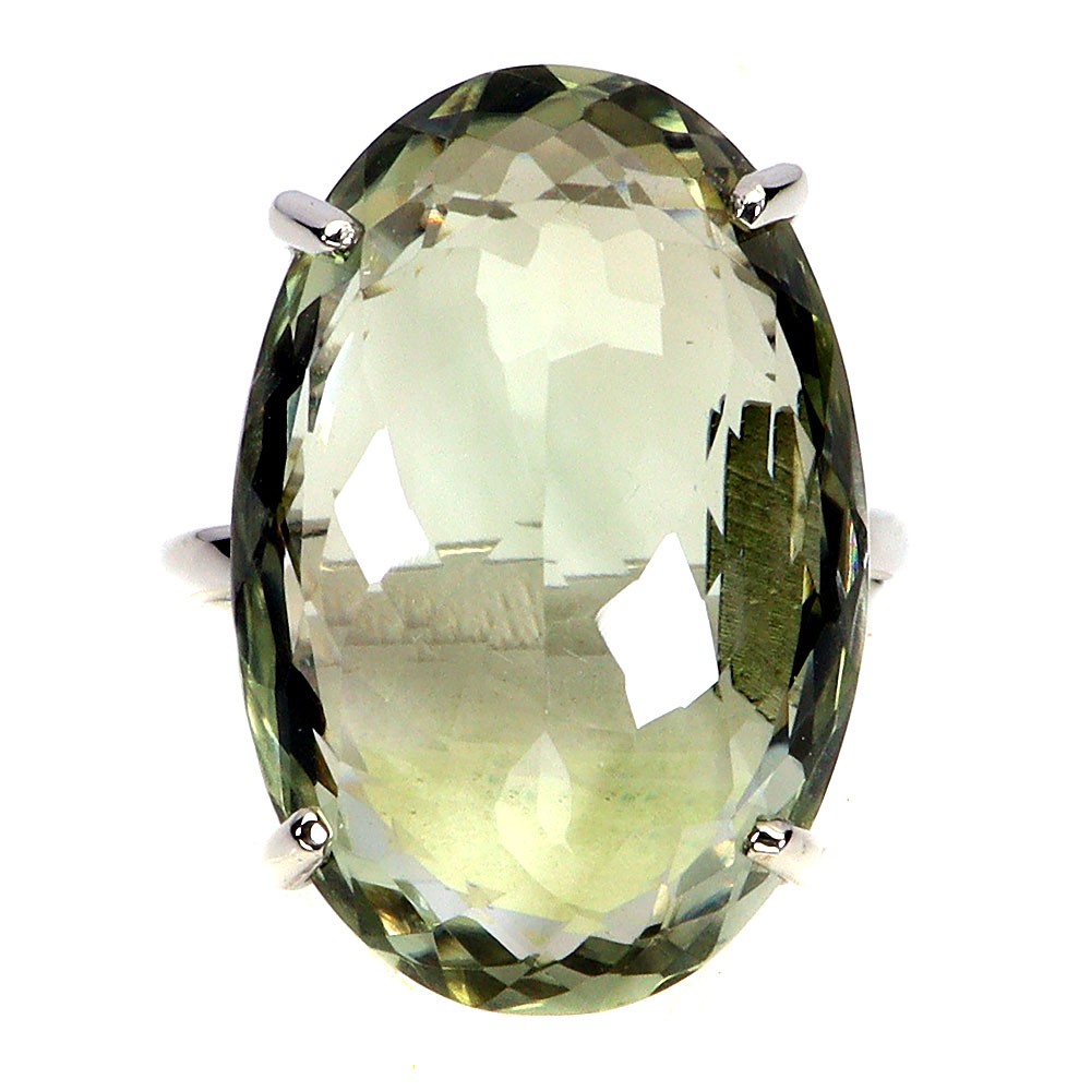 925 Sterling Silver Ring Oval Green Amethyst 25ct Handmade Gemstone Jewelry Sz 7
