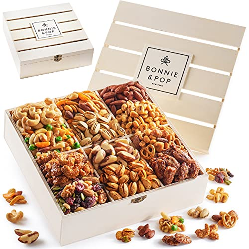 Fathers Day Nut Gift Basket | Healthy Gift of Assorted Nuts in Reusable Wood Cra-image