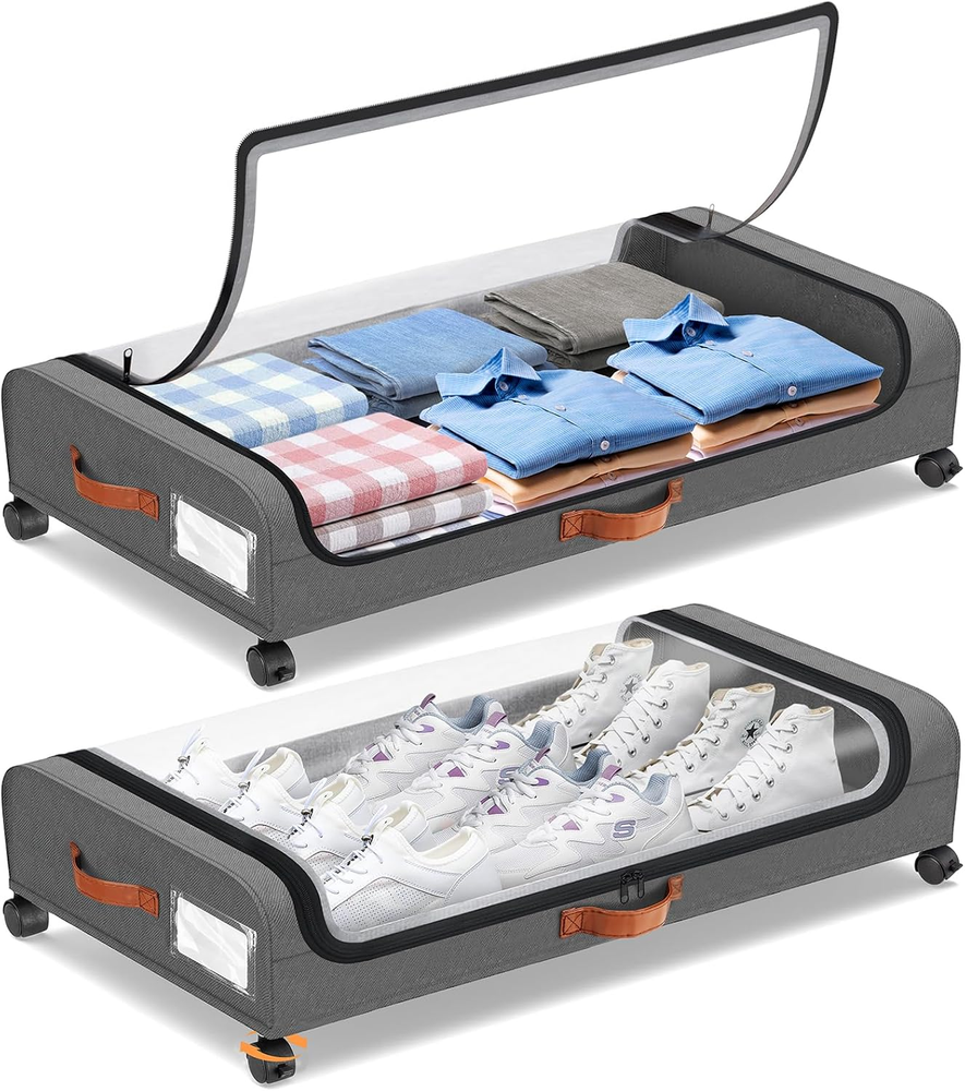 Under Bed Storage Containers with Wheels 2-Pack Rolling Organizer