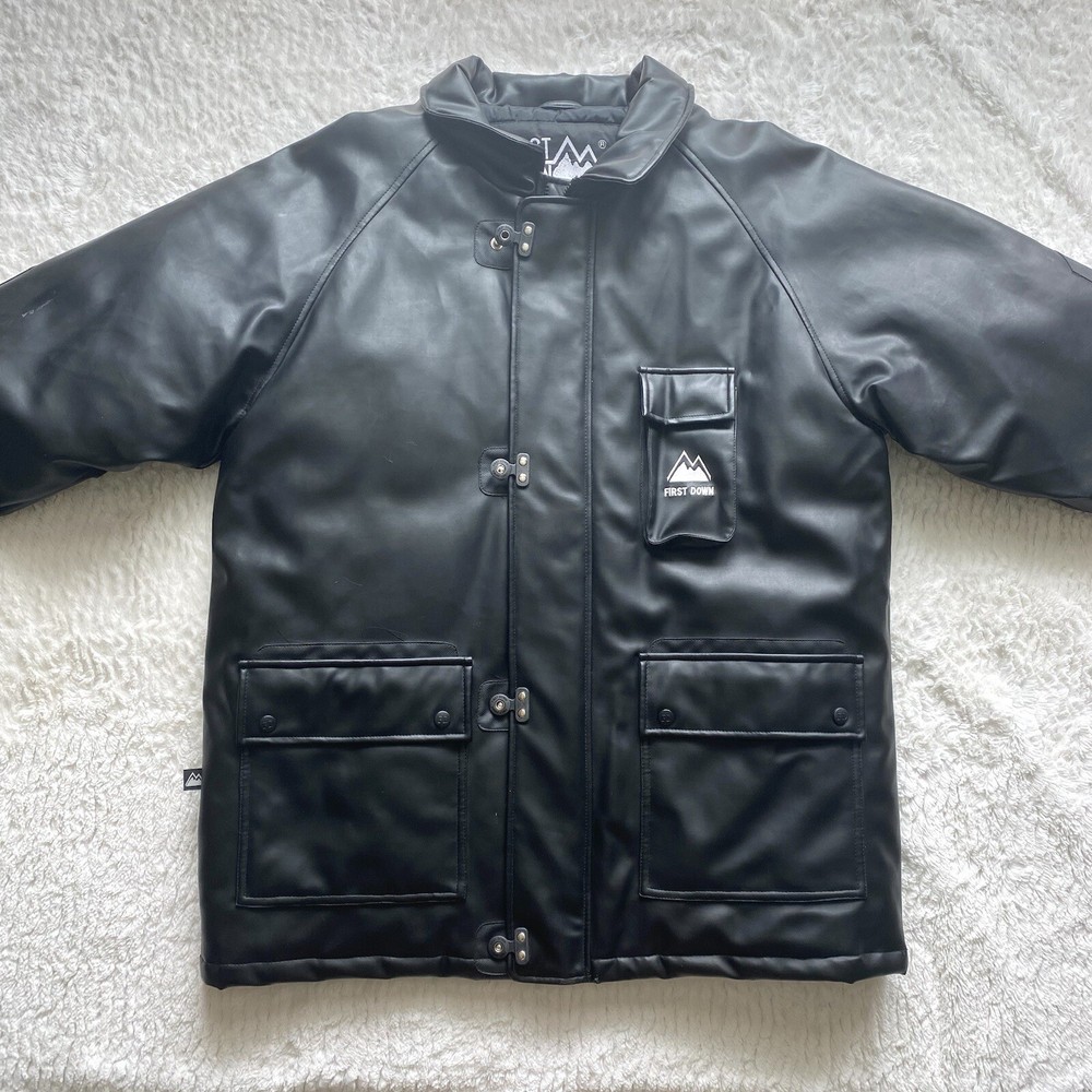 Vintage First Down Insulated PVC Casting Leather Snow Jacket L Gorpcore Utility