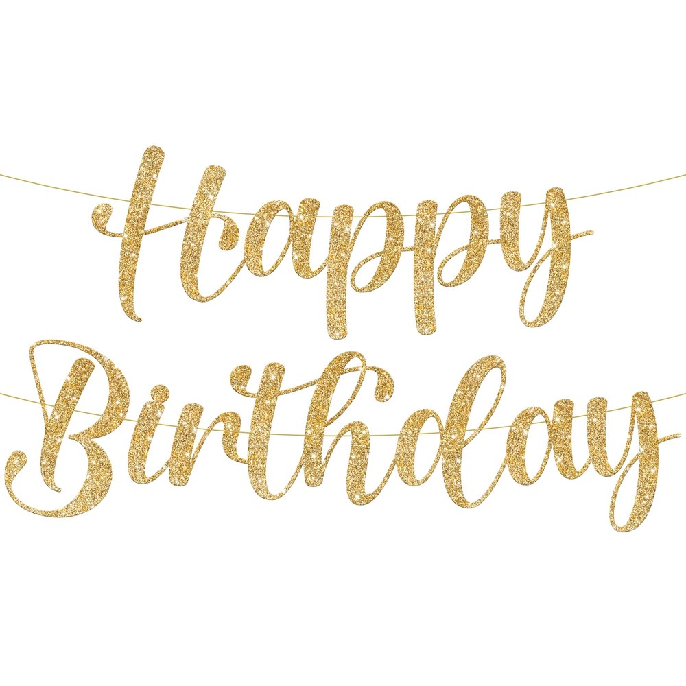 KatchOn Glitter Gold Happy Birthday Banner - Pre-Strung 10 Feet | Gold Happy ...