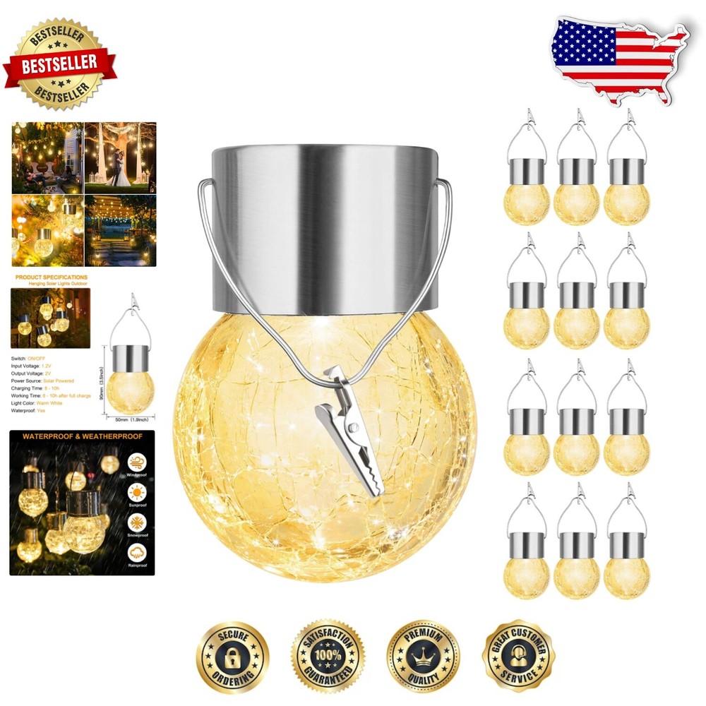 Energy-Efficient Hanging Solar Lights with Waterproof Cracked Glass, 12-Pack