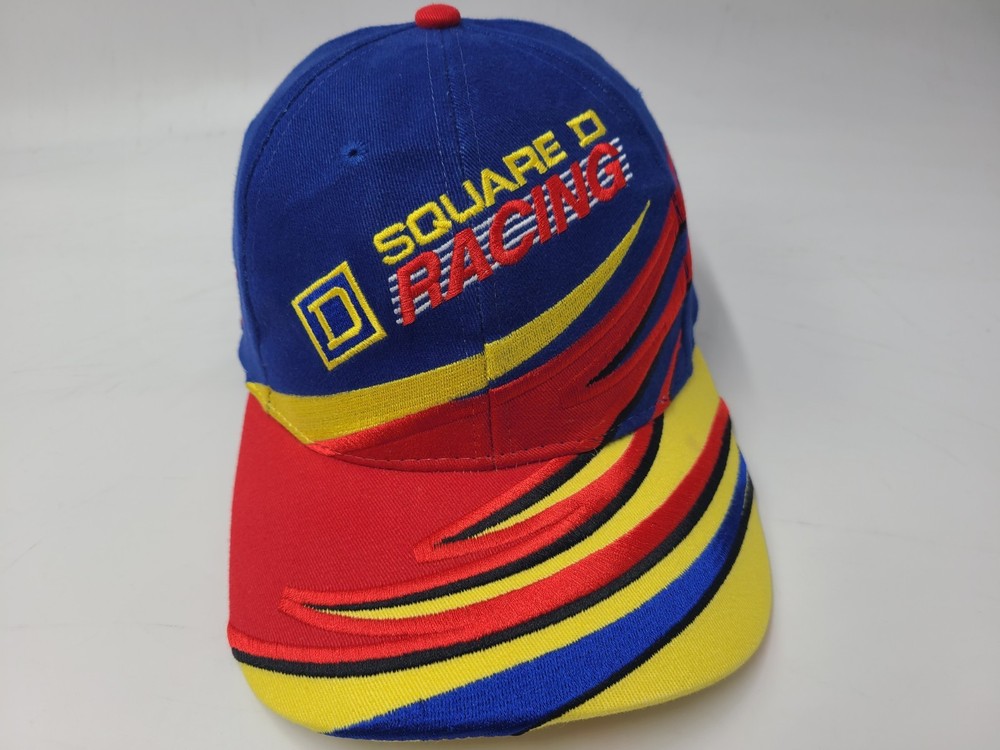 Vintage Kenny Wallace #55 Square D Racing Adjustable Hat Cap Men NASCAR Blue Red