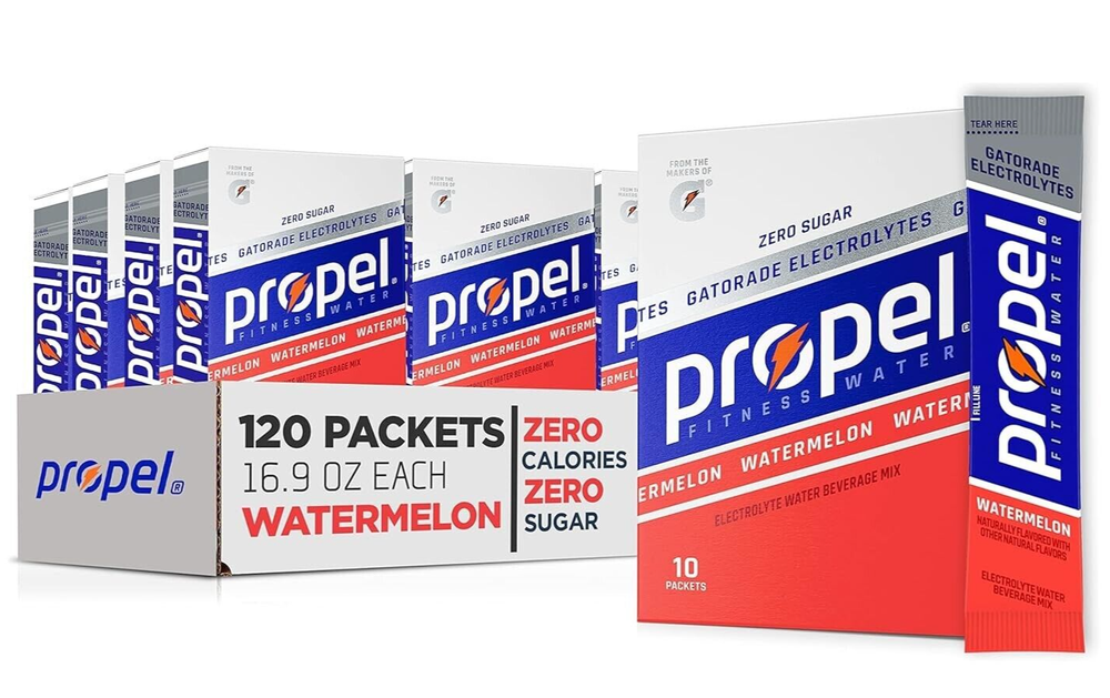 Propel Powder Packets Watermelon, Electrolytes, No Sugar, 10 Count (Pack of 12)