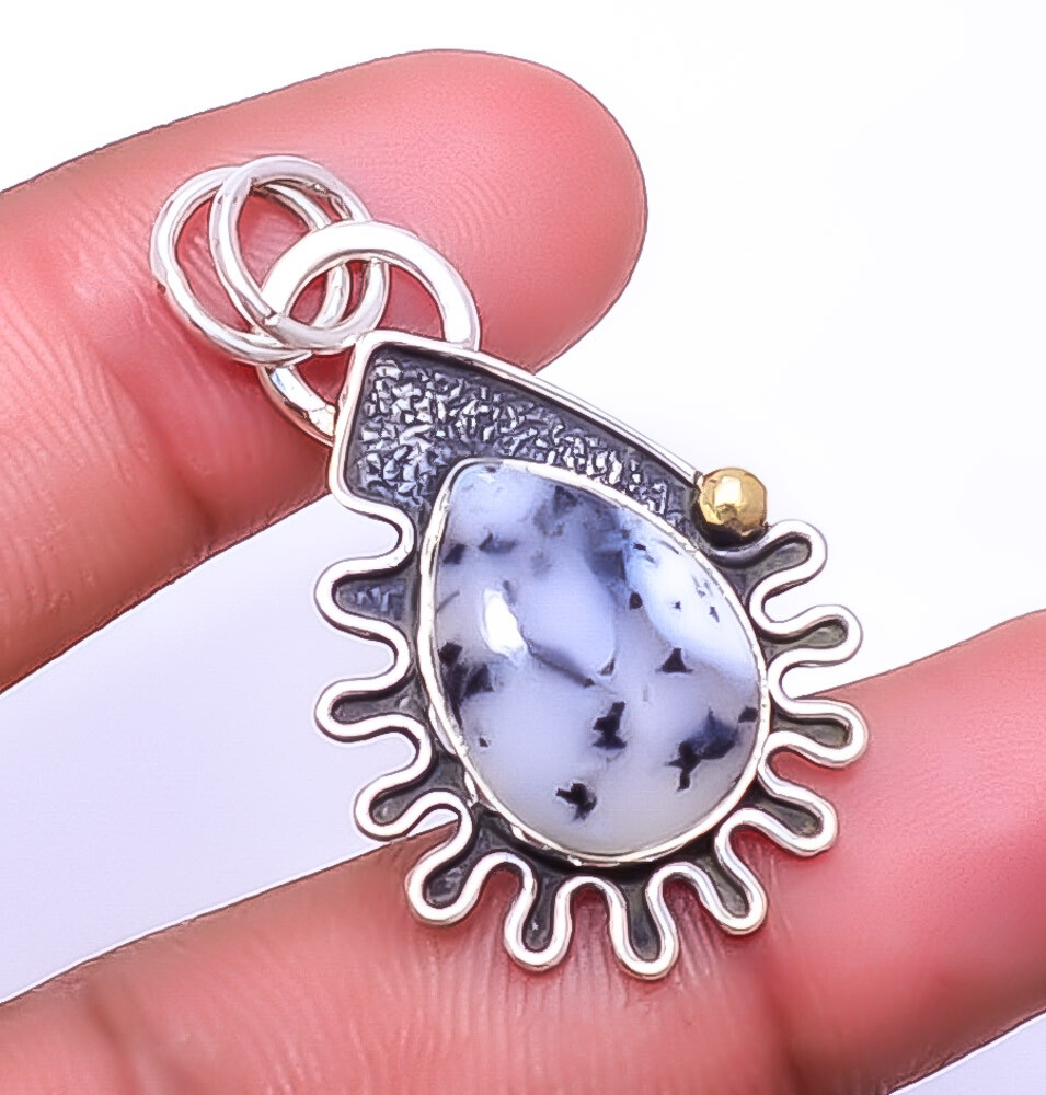 Merlinite Dendritic Opal -Brazil 925 Sterling Silver Pendant 1.50