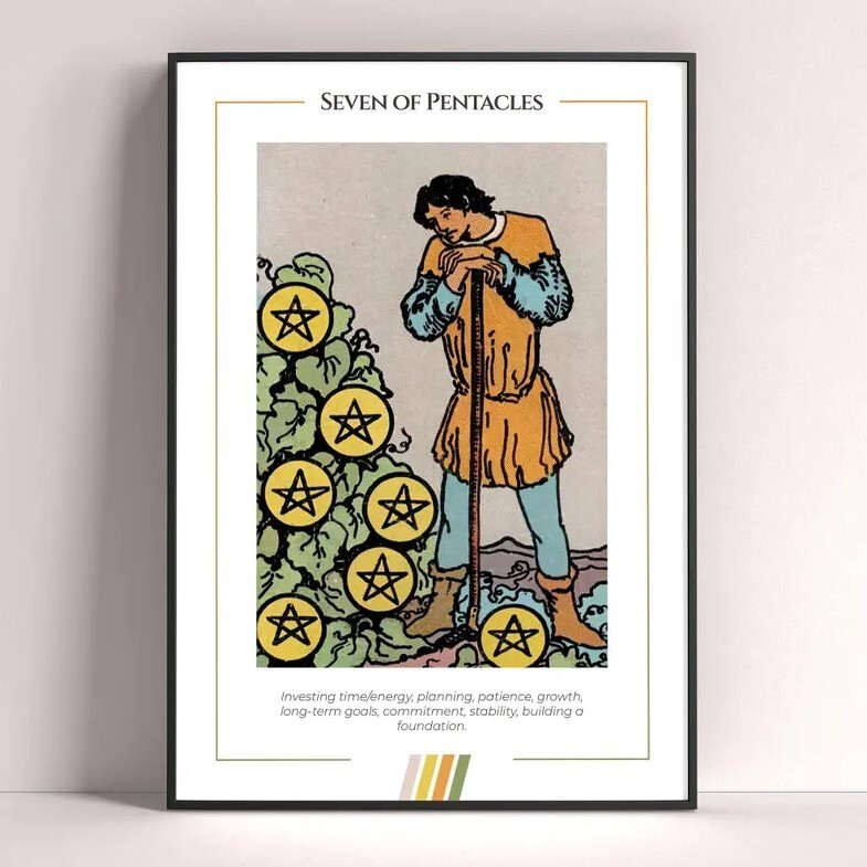 Seven of Pentacles Tarot Art Print Poster Witchy Decor Gift