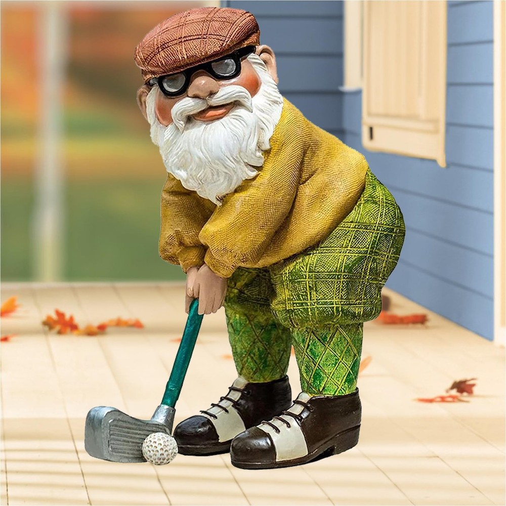 Elenon Funny Golf Gnome Statue for Outdoor Garden Decor Flower Bed