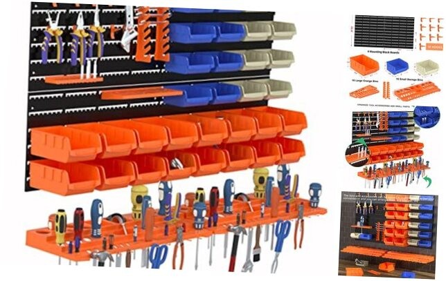 Wall Mounted Storage Bins Garage Storage Drawers with 4PCS Wall Mounting 52PCS