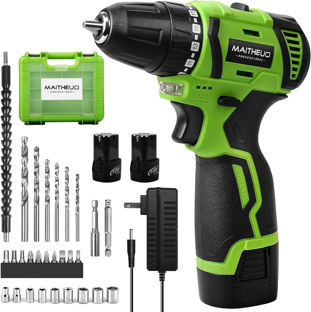 Brushless Power Drill With 2Pcs Battery And Charger  3... 18V Cordless Drill