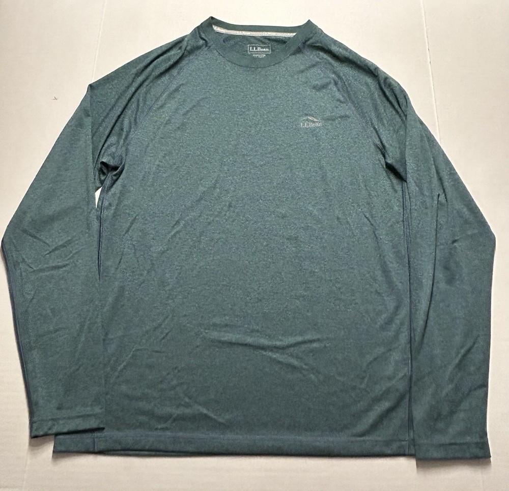 Ll Bean Mens Slim Fit Green Long Sleeve Shirt Medium Polyester Blend