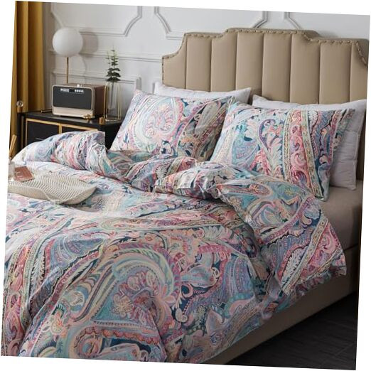 Vintage Pink Paisley Queen Duvet Cover Set 3Pcs Bedding 82114