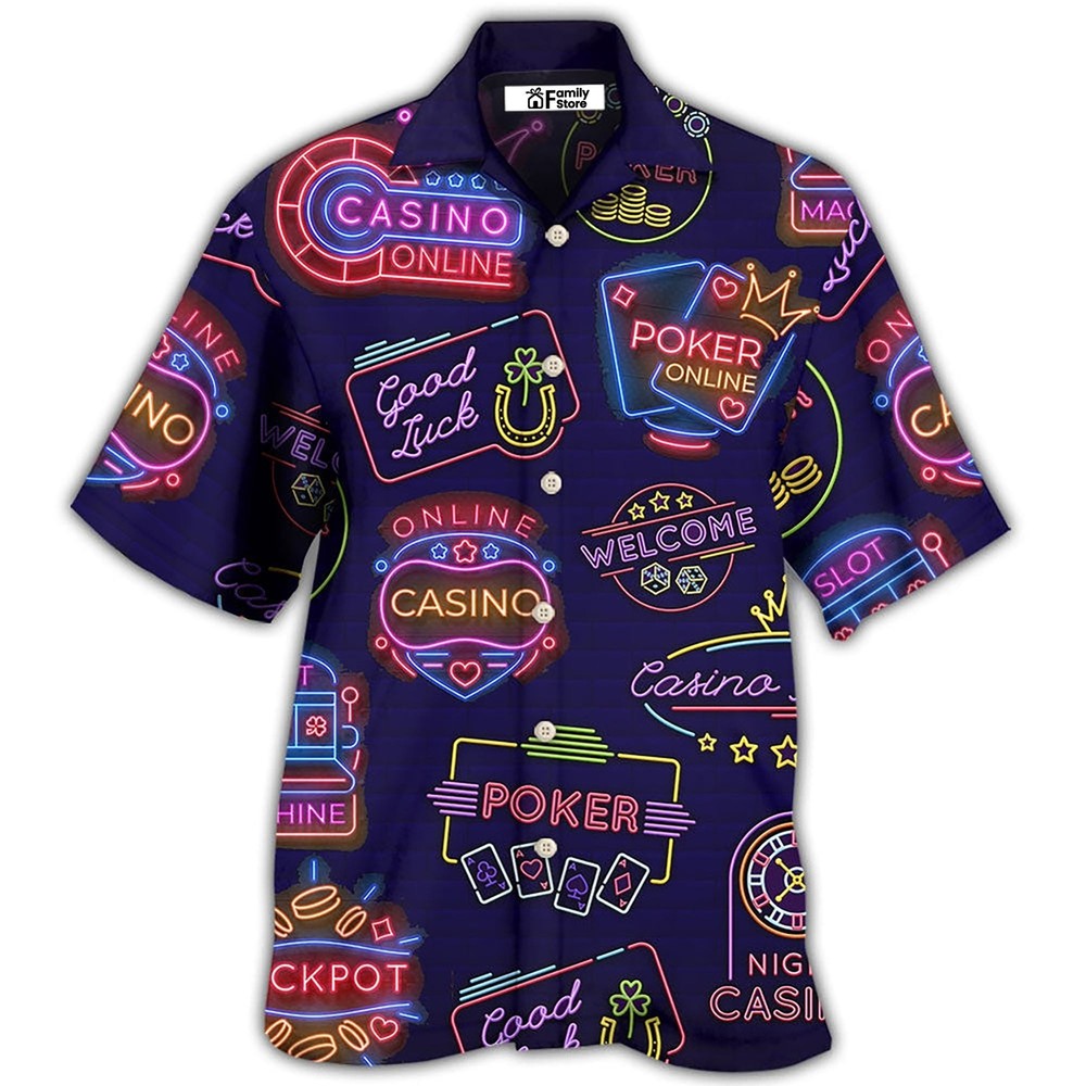 Poker Neon Casino Art Hawaiian Shirt For Men US Size Summer Style NEW
