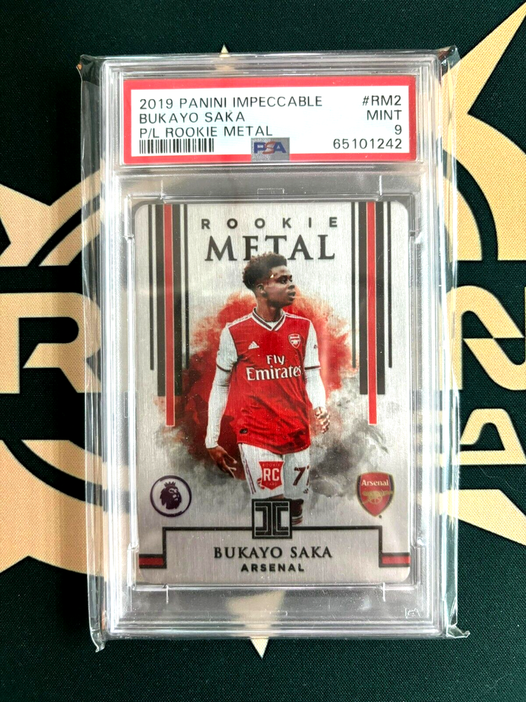 2019 Panini Impeccable EPL Bukayo Saka Rookie Metal /50 PSA 9 Rookie RC Arsenal