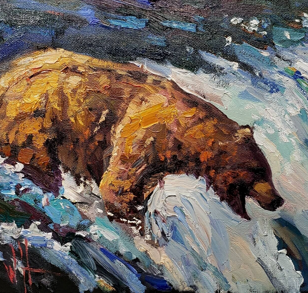 Western Wildlife Art PRINT Bear Impressionist Canvas Signed Hawkins Giclee R31