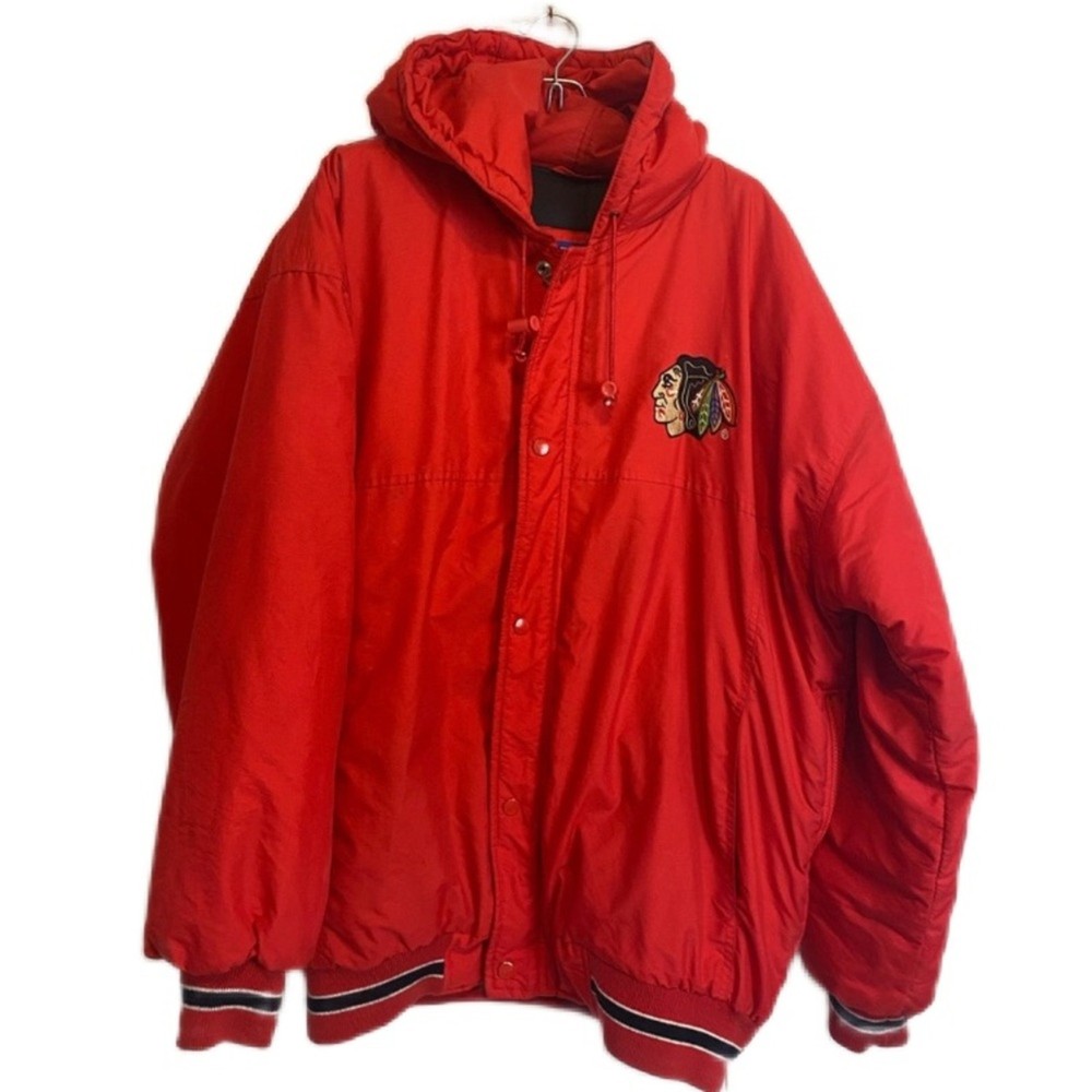 Vintage, starter, puffer coat jacket Black Hawk, NHL, large men’s red