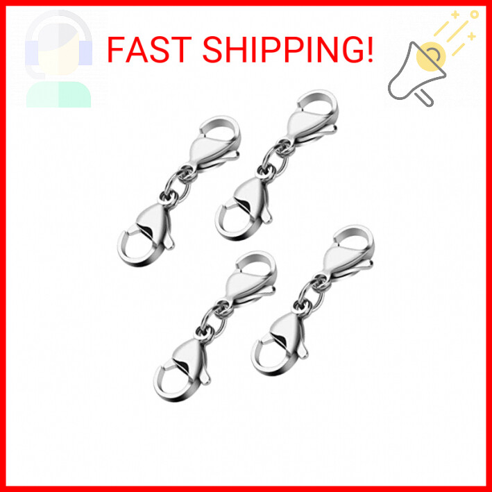 Grevosea 4 Pieces Double Lobster Clasp Extender, Stainless Steel Lobster Claw Cl