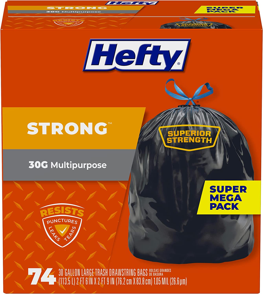 Strong Large Trash Bags, 30 Gallon, 74 Count (Packaging May Vary)