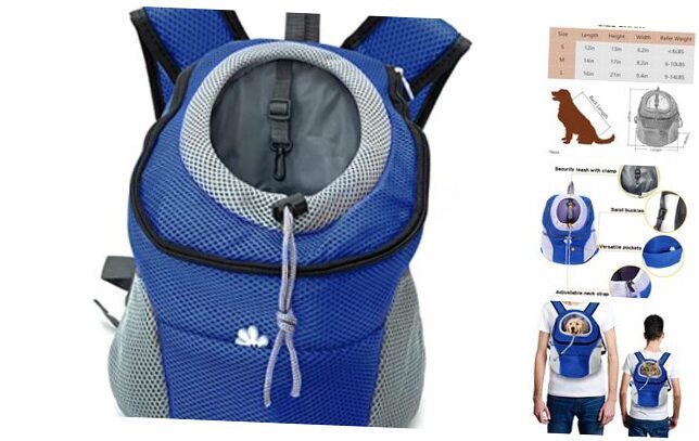 Blue Dog Carrier Backpack for Small Pets Under 6lbs - Comfortable Front-Wearing Design