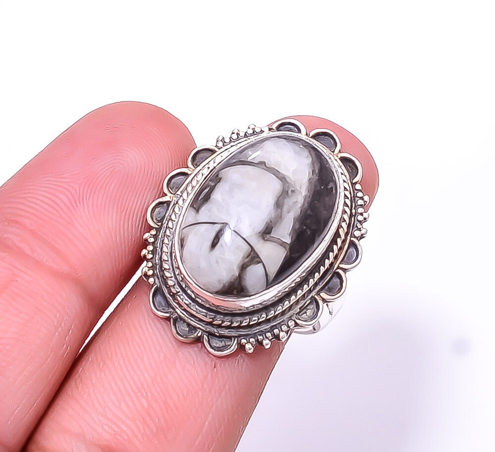 Moroccan Orthoceras - Fossil Fine Art Oxidised 925 Sterling Silver Ring 7.5 R40