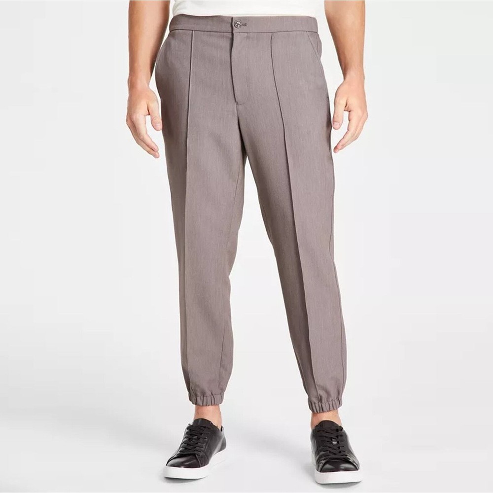 Alfani Men's Taupe Gray Casual Regular Fit Pleated Dressy Jogger Pants Size M