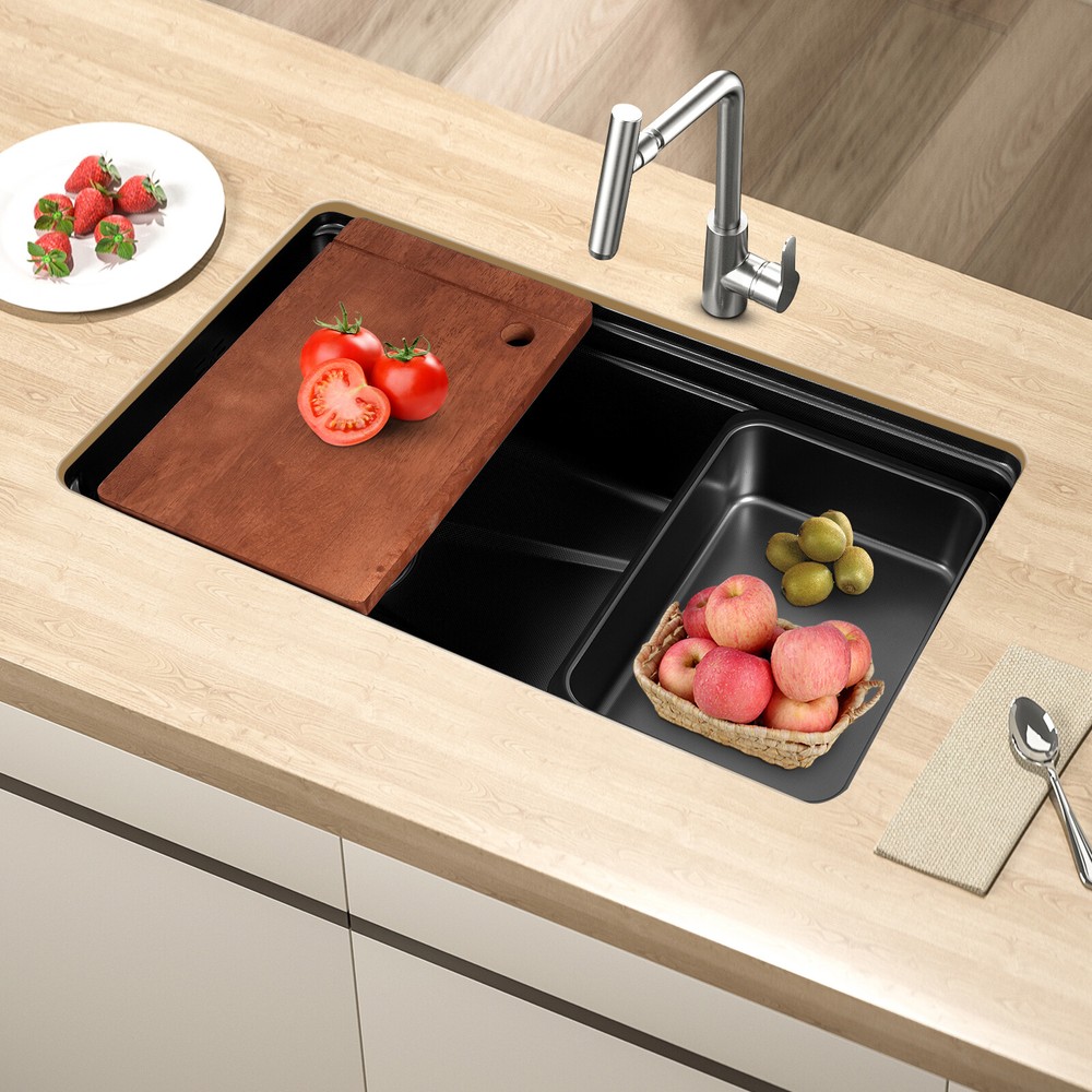 Black Stainless Steel Drop-In Kitchen Sink with Chopping Board, High Capacity