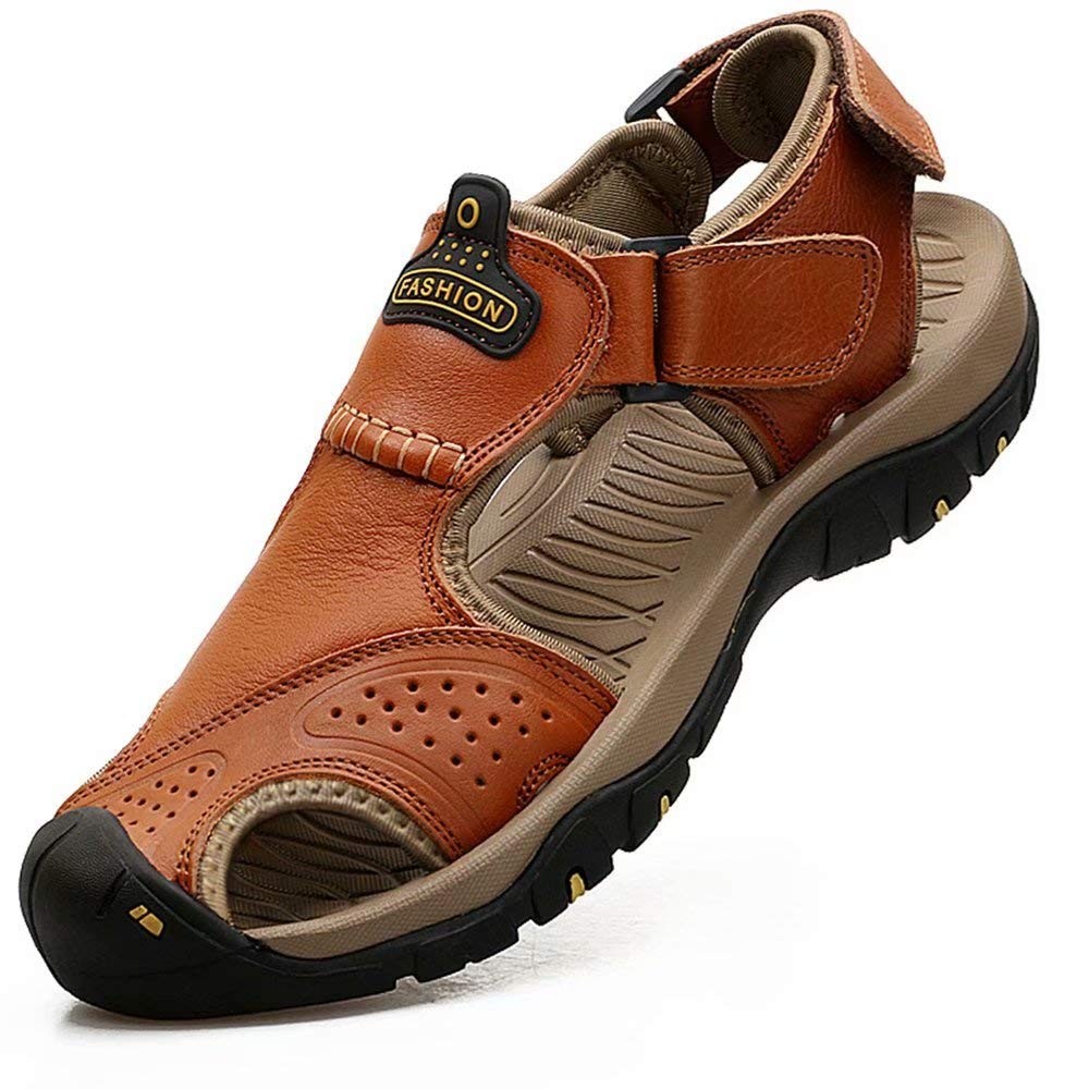 Men's Waterproof Leather Hiking Sandals for Beach Fishing Closed Toe