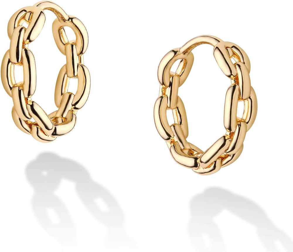 14K Gold Plated Twisted Chain Huggie Earrings for Women - Simple & Stylish