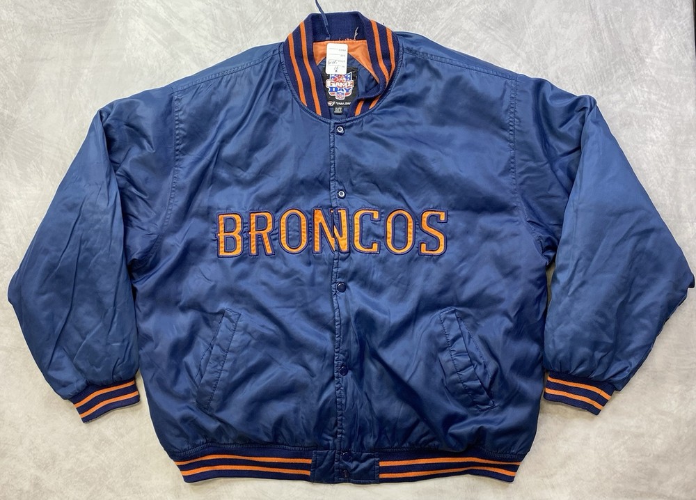 Vintage Denver Broncos Bomber Jacket Blue NFL Game Day Football Size XL