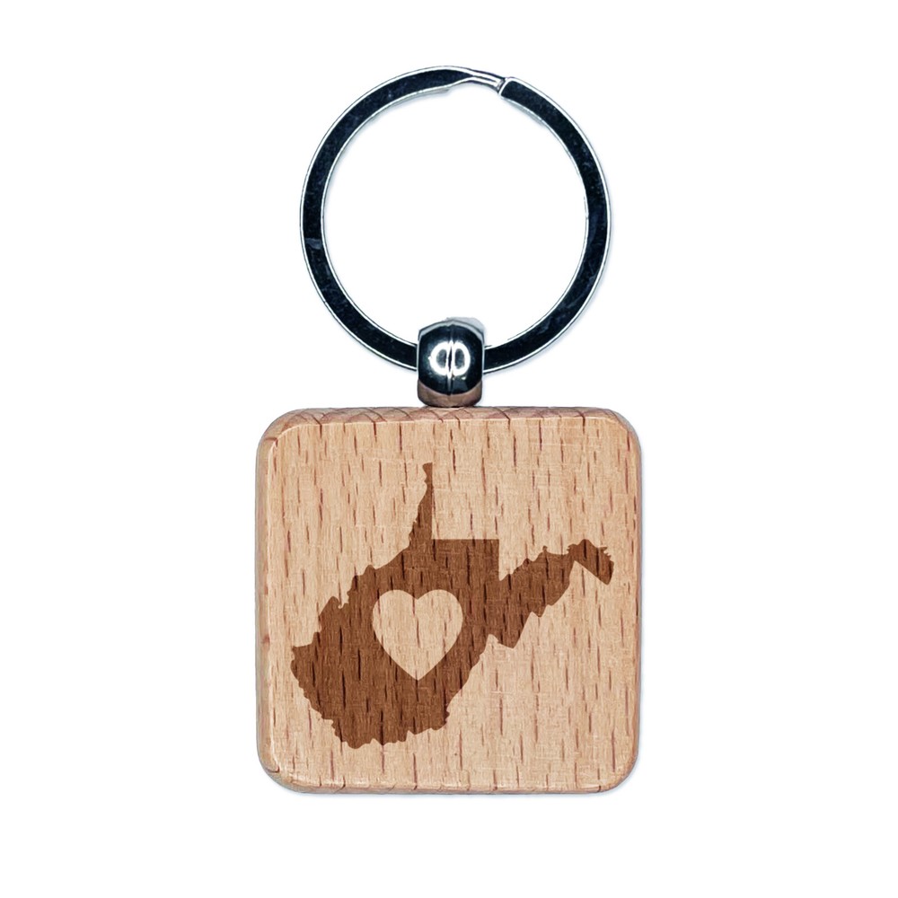 West Virginia Shaped Wooden Keychain with Heart Engraving  