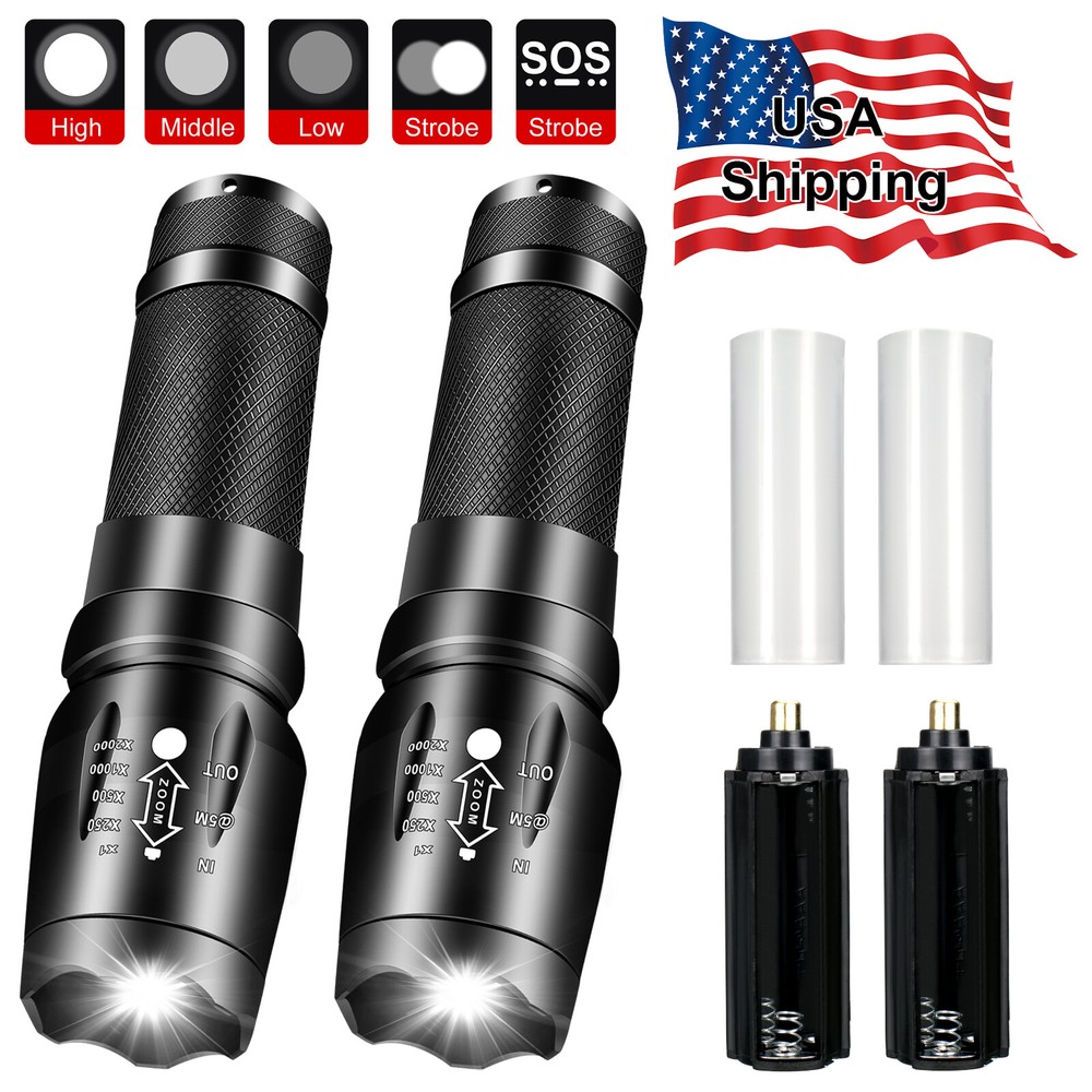 2 Pack Super Bright LED Small Flashlight AAA Torch Lamp Zoom 5 Working Modes