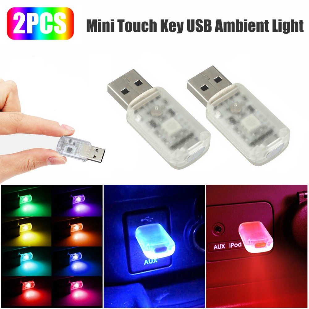 2X Mini LED USB Car Interior Light Neon Atmosphere Ambient Bulb Lamp Accessories
